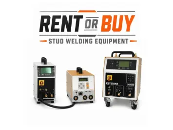 Rent or buy stud welding equipment graphic featuring three industrial stud welding systems with Southern Stud Weld themed typography.